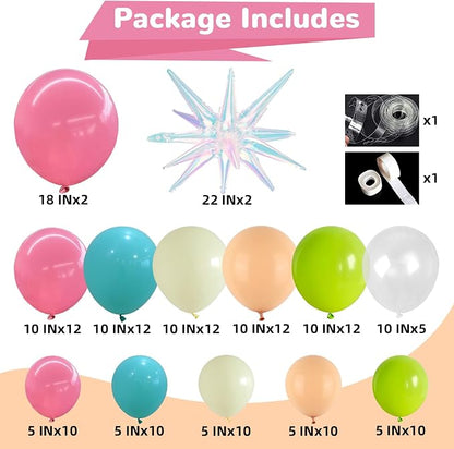 HILAVO Summer Tropical Balloon Arch Garland Kit Iridescent Star Balloons and - Image 2