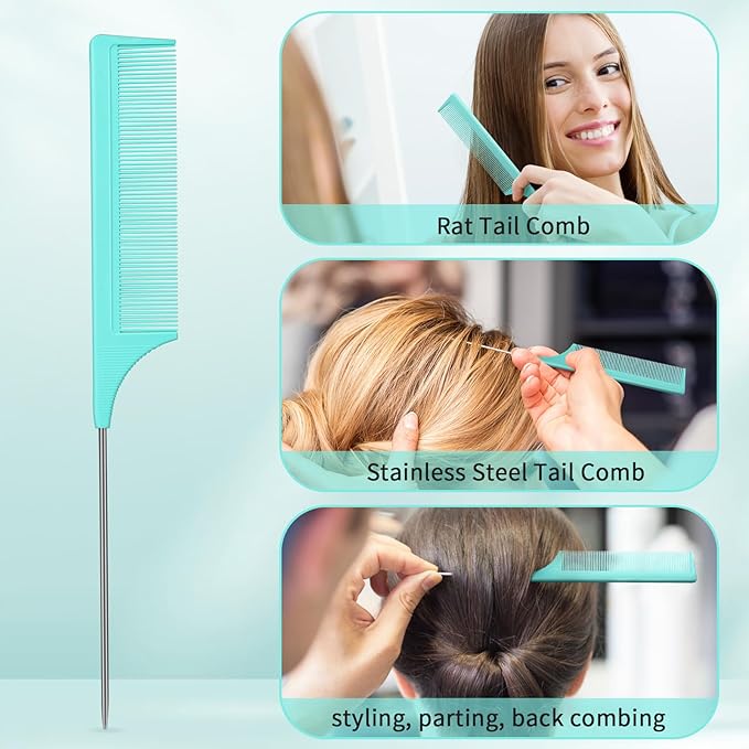 Hair Brush with Hair Styling Comb Set, Green (Curly Haired Individuals, Unisex, Hair Brush, Detangling, Metal)