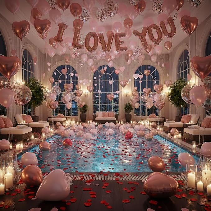 Valentines Day Balloons Garland Arch Kit, Rose Gold Pink Heart I love You - Image 7