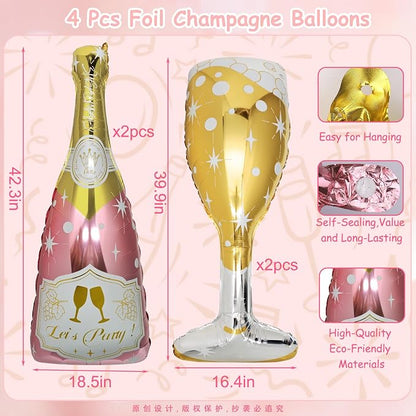 4 Pcs Champagne Balloons, Huge Rose Gold Champagne Bottle Goblet Aluminum Foil - Image 6