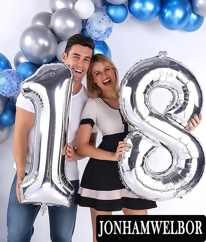 Jonhamwelbor 18 Number Balloons Silver Giant Jumbo Foil Mylar | 18th Birthday - Image 4