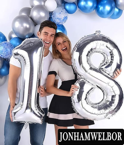Jonhamwelbor 18 Number Balloons Silver Giant Jumbo Foil Mylar | 18th Birthday - Image 4