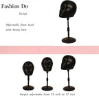 2 PACKS Adjustable wig or hat black styrofoam mannequin head holder stand (13”to 17”) (Black head 01)