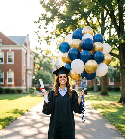 Navy Blue and Gold Party Balloons, Baby Shower, Graduation, Retirement Party - Image 5
