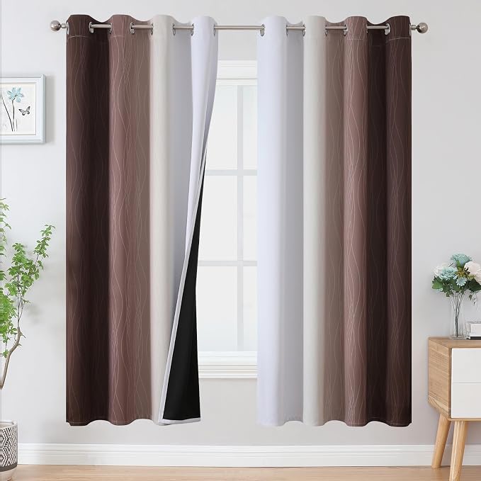Brown and Greyish White Blackout Curtains 72 Inch Length 2 Panels Set, Full by ESTELARTEXTILER