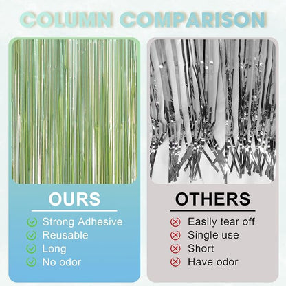 Voircoloria Light Green Foil Fringe Backdrop Curtains, 3 Pack | Tinsel Streamers - Image 3