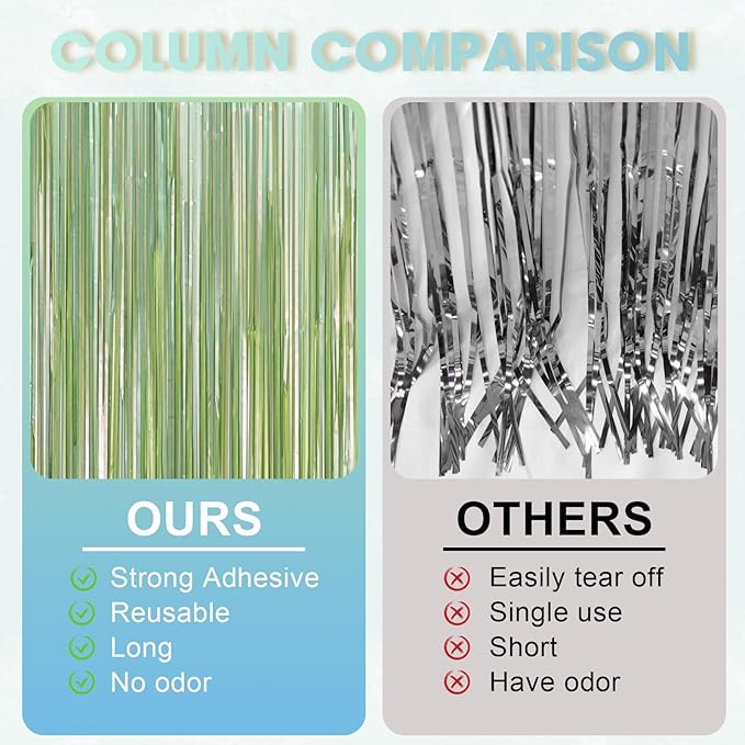 Voircoloria Light Green Foil Fringe Backdrop Curtains, 2 Pack | Tinsel Streamers - Image 3