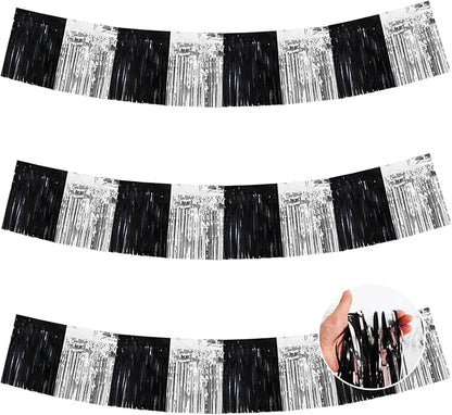 BEISHIDA Black Silver Fringe Garland Banner 30ft Wall Tinsel Foil Streamers | by Beishida