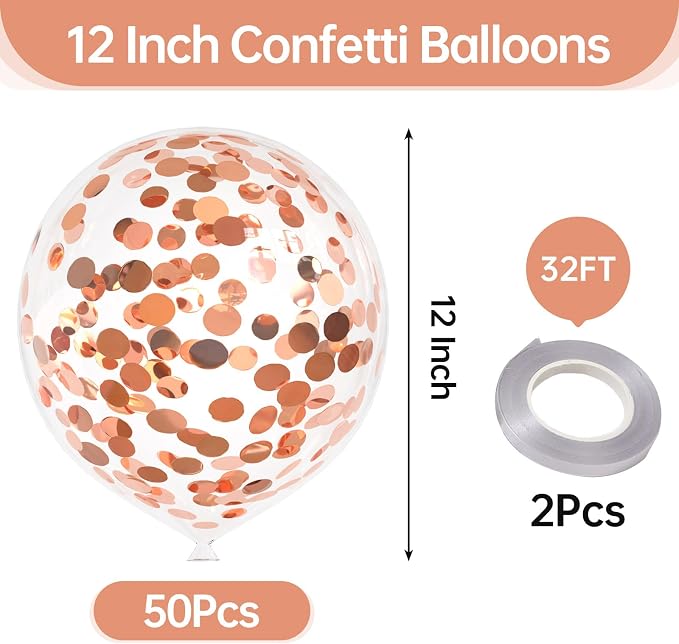 50pcs Rose Gold Foil Confetti Balloons, 12 inch Latex Balloon - Image 2