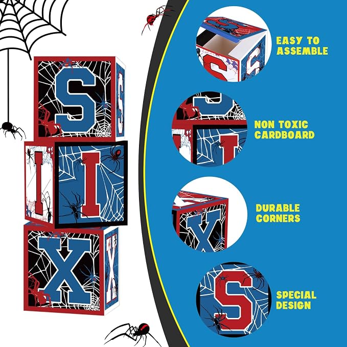 Feifeiya 3 Pcs Spider 6th Birthday Decoration Spider Theme Balloon Boxes "six" - Image 4