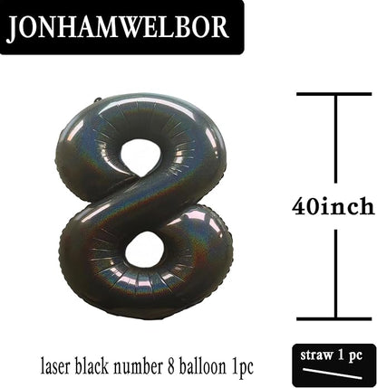 Jonhamwelbor 40 Inch Laser Black Number 8 Balloon Foil Mylar Giant Balloon - Image 2