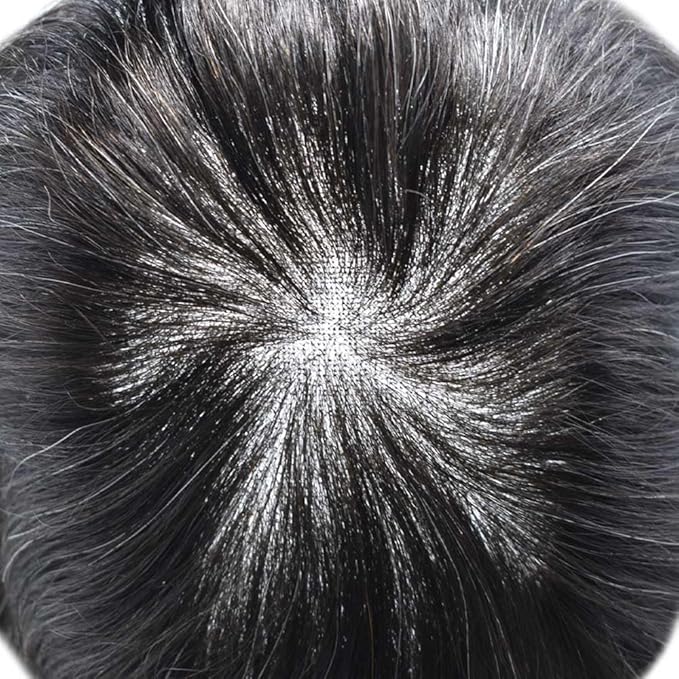 Toupee For Men Swiss Lace Hair System For Mens ToupeeL Human Hair Lace Hair Piece For Mens Toupee Hair Units 6X8#1B Off Black 120% Density