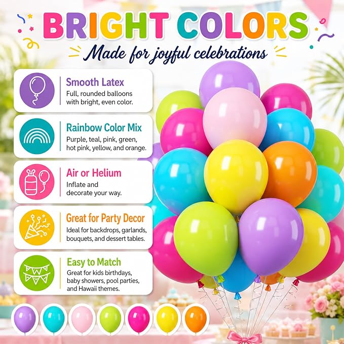 Rainbow Balloons, Hot Pink, Teal Blue, Kids Birthday Luau Beach Summer Pool - Image 7
