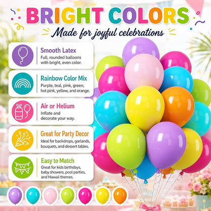 Rainbow Balloons, Hot Pink, Teal Blue, Kids Birthday Luau Beach Summer Pool - Image 7