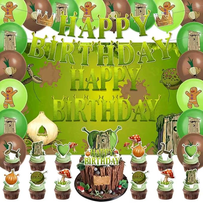42Pack Green Monster Party decoration pack include Banner, Honeycomb by Frerand
