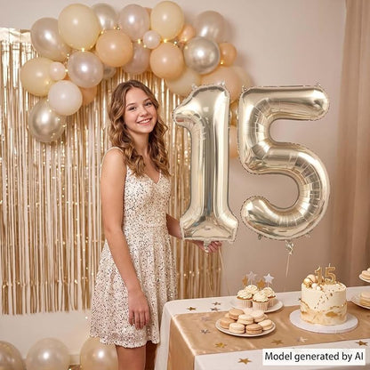 White Gold Number 15 Balloon 40 Inch, Champagne Foil Quince Decoration | Giant - Image 6