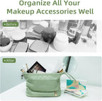 Abiudeng Large Capacity Makeup Bag Ladies Cosmetic Bag Travel Bag with Compartments Portable PU Leather Travel Makeup Bag with Handle