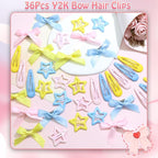 36Pcs Pink Mini Hair Bows Blue Water Drop No Slip Hair Clips Star Snap Hair Barrettes for Women Yellow Small Bows for Hair Star Bowknot Hair Accessories for Teens Girls