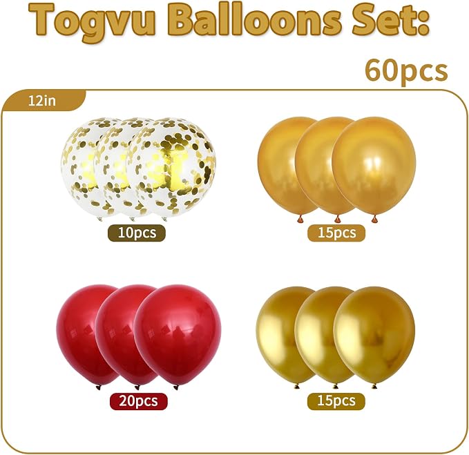 60 Pieces Balloons Red and Gold, 12 Inch Ruby Red Metallic Chrome Gold Pearl - Image 2