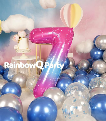 RainbowQ Blue Pink 7 Balloon Number 40 Inch Big 0-10 Foil Large Balloon | - Image 2