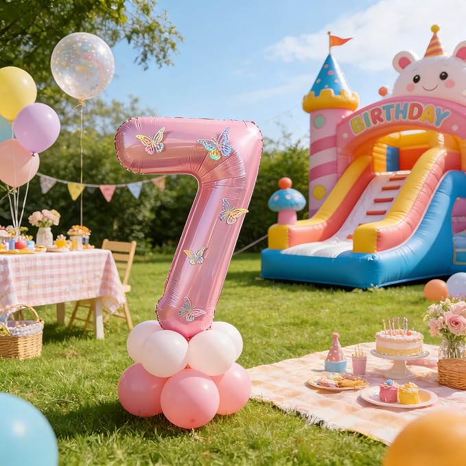 40 Inch Number Balloon Pink Large Mylar Foil Pink Number Balloons and Butterfly - Image 3