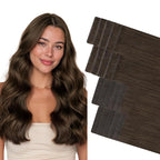 GOO GOO Invisi Edge Tape in Hair Extensions Human Hair, 2A Light Brown 10pcs injected with 10pcs classical tape ins, 24inch 50g, Virgin Remy Hair, Natural Look