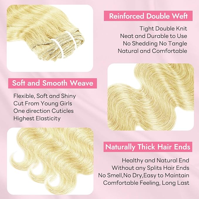 Clip in Hair Extensions Real Human Hair Body Wave 613 Bleach Blonde Clip in 100% Brazilian Remy Human Hair Extensions 8pcs Per Set with 18 Clips Double Weft 16 Inch 90g/3.6oz