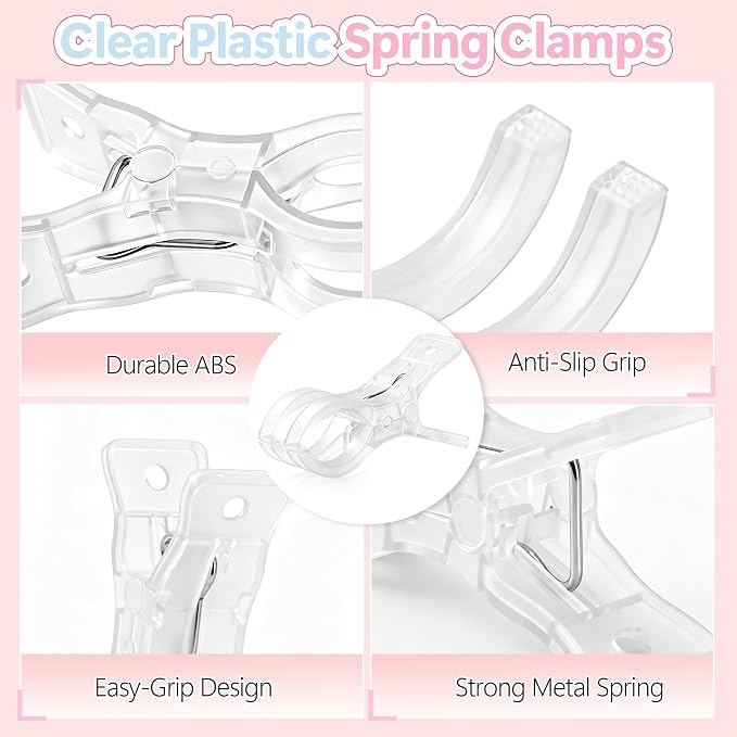 10 Pack Clear Backdrop Clips for Balloon Arch, 3.5" Spring Clamps | No-Slip Grip - Image 4