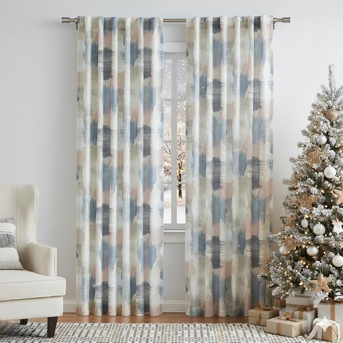 Kayne Studio Blue Pink Boho Abstract Rod Pocket Semi Sheer Curtains 84 Inch | - Image 8