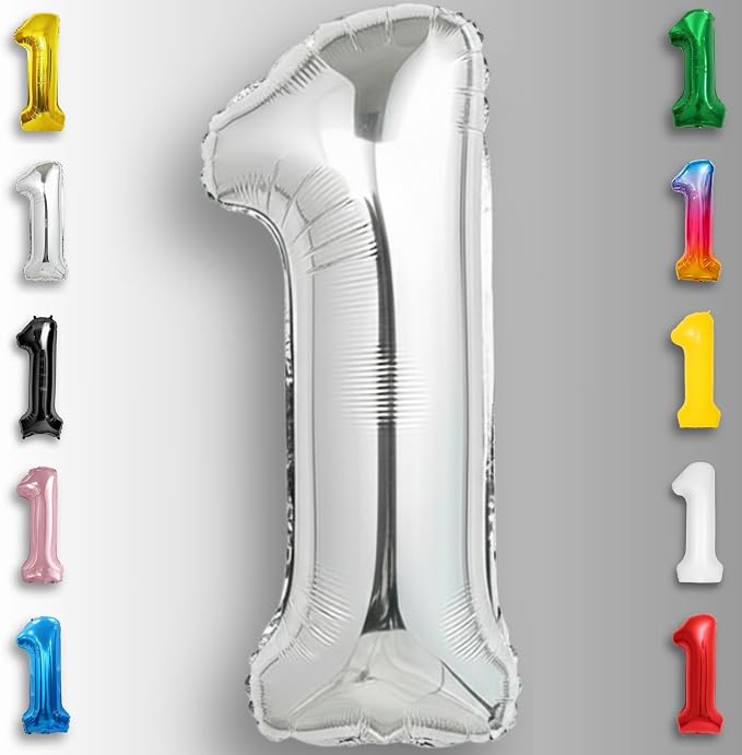 Silver Number Balloon 1 Mylar Foil Balloons 40 inch - Image 3