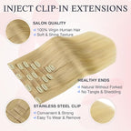 DOORES Clip in Hair Extensions Real Human Hair 22 inch 110g 7pcs Invisible Human Hair Extensions Clip ins, Injected Seamless PU Clipins Invisi Edge, 18A/60 Drity Blonde Mixed Platinum Blonde