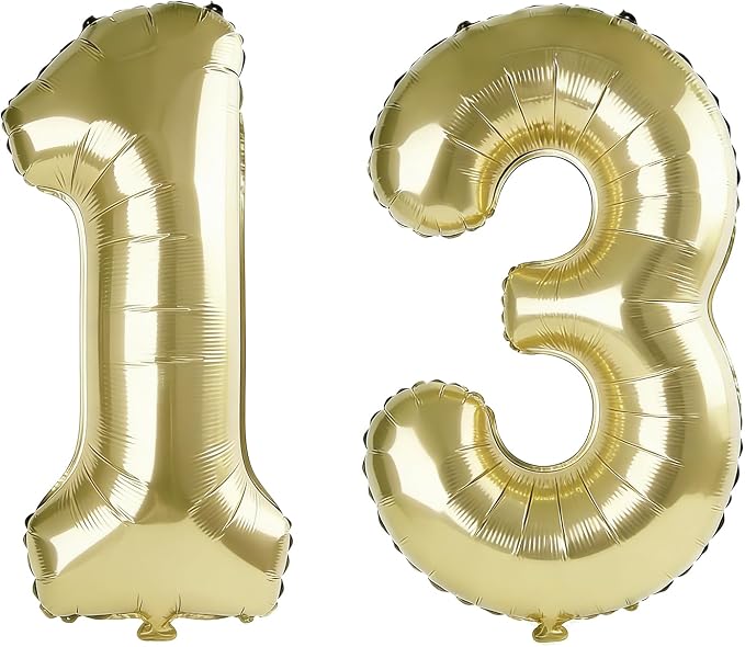 40 Inch Number 13 Balloons for 13th Birthday Party Decorations, 0-100 Champagne by FOBELEC