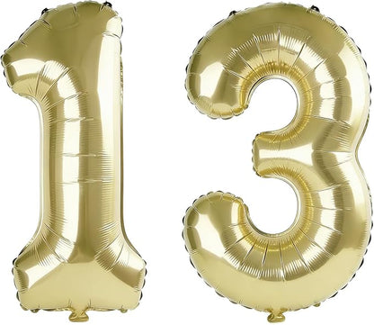 40 Inch Number 13 Balloons for 13th Birthday Party Decorations, 0-100 Champagne by FOBELEC