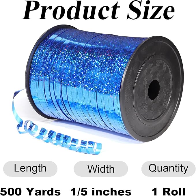500 Yards Laser Blue Curling Ribbon, 1/5 Inch Wide Shining Metallic Ribbons - Image 2
