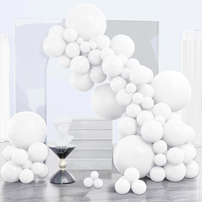 PartyWoo White Balloons 130pcs Matte White Latex Balloons Different Sizes | 18 by PartyWoo
