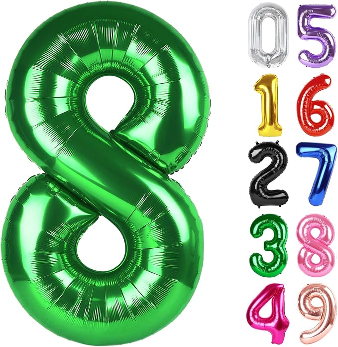 Green Number 8 Balloon 40 Inch, 8th Birthday Party Decorations Men Women | Foil by IWERP