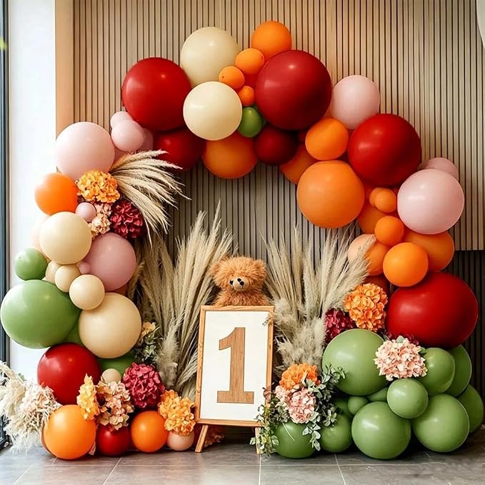 Sage Green Orange Red Balloons Double Stuffed Fall Balloon Burnt Orange Pink - Image 6