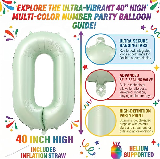 40 Inch Olive Green Number 0 Foil Balloon - Image 2