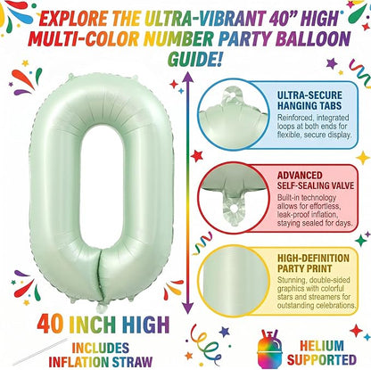 40 Inch Olive Green Number 0 Foil Balloon - Image 2