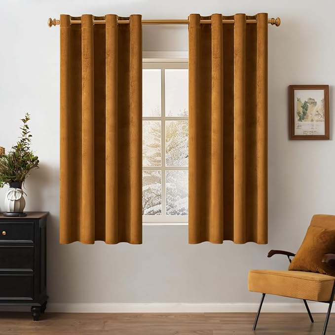 MIULEE Velvet Curtains Golden Brown 52 x 63 Inch Length Set of 2 | Grommet by MIULEE