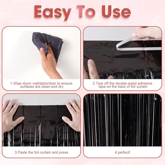 Voircoloria Laser Black Foil Fringe Backdrop Curtains, 3 Pack | Tinsel Streamers - Image 5