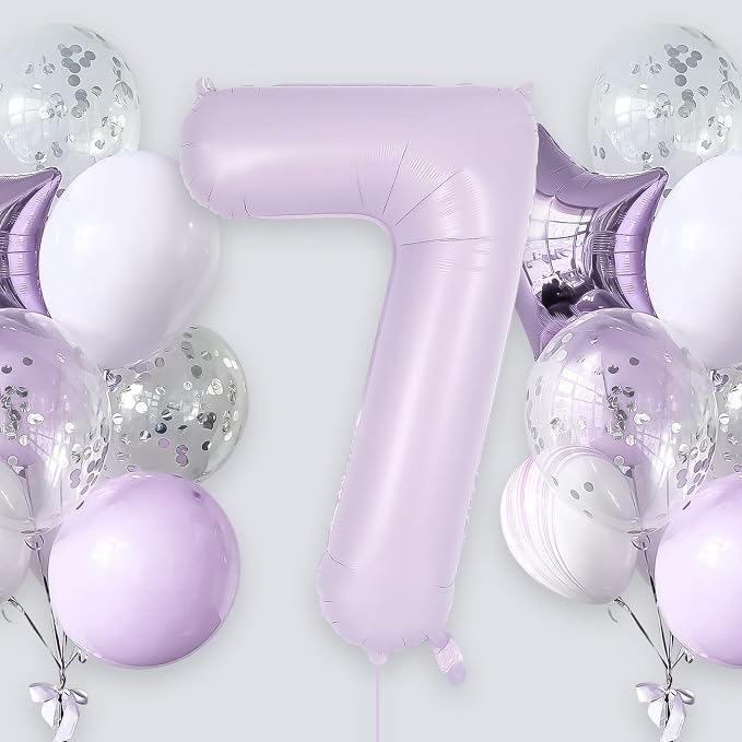 Light Purple Number 7 Balloon, 40 Inch Big Large Foil Helium Number Balloons - Image 2