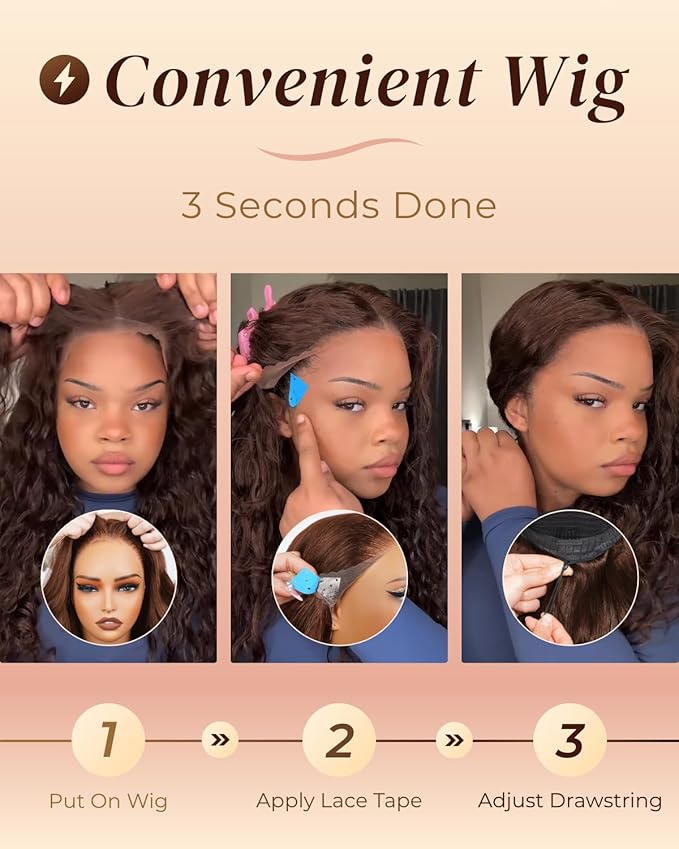 Arabella Chocolate Brown Deep Curly Lace Front Wigs Human Hair 13x6 HD Lace Frontal Wigs Curly Human Hair Brown Glueless Wig For Women Pre Plucked with Natural Hairline 24 Inch