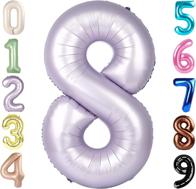 Number 8 Balloons 40 Inch for 8 18 Birthday Decorations, Cream Purple | Jumbo by Mluchee