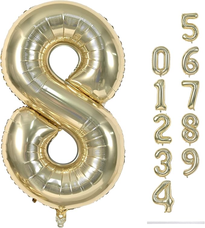 Champagne Gold 8 Balloons, Self Inflating Digit 8 Balloons by Lingqiang