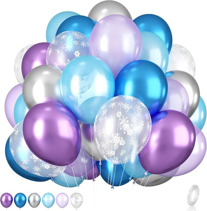 Frozen Balloons, 12 Inch Purple Blue White and Silver Balloons by BIAPIAN
