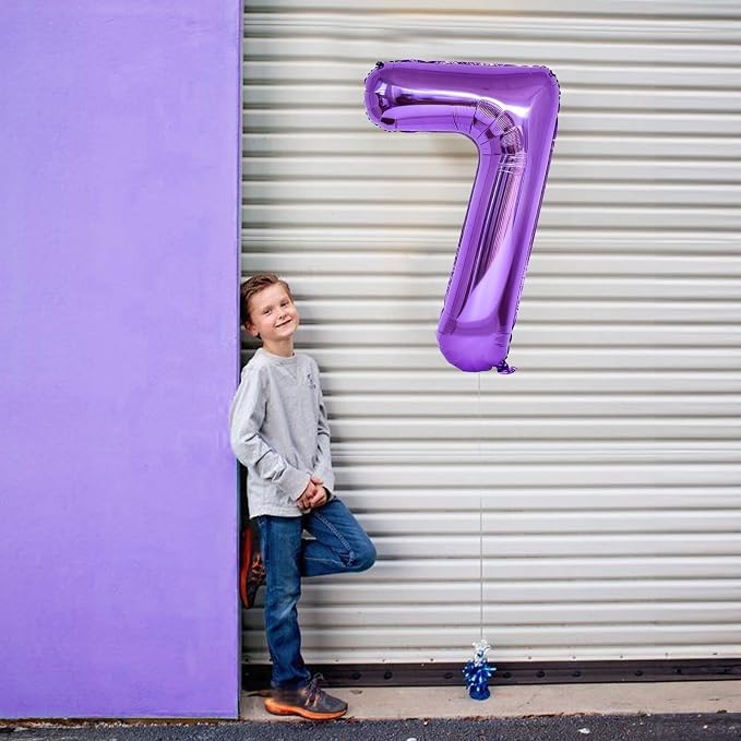 7th Birthday Number Balloon for Girls, 40 Inch Giant Mylar Purple 7 Balloon - Image 3