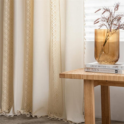 Sutuo Home Boho Curtain Crochet Dots Patchwork Semi-Blackout Bohemian Handmade - Image 3
