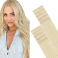 GOO GOO Invisi Edge Tape in Hair Extensions Human Hair, 60A Platinum Blonde, 10pcs 22inch 30g, Virgin Remy Hair, Seamless Injected Tape, Natural Look