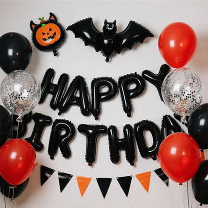 Black Happy Birthday Balloon Banner Set -16 Inch Foil Letters Balloons - Image 6